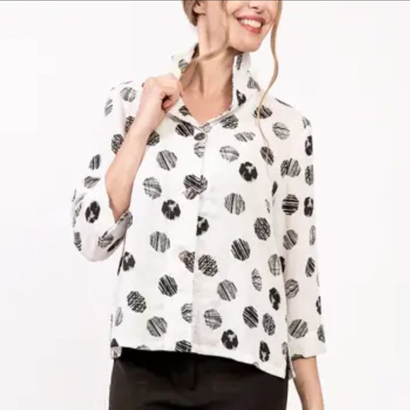 Fridaze 100% Linen Redefined Button Up Shirt Novelty Print Sz S - Picture 1 of 9